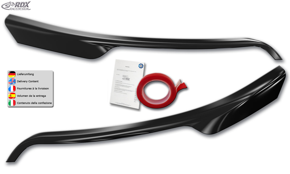 RDX gloss black headlight covers for the Ford Transit (2014+) with silver halogen headlights – image 1 of 2