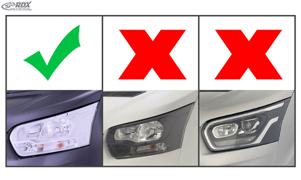 Pestañas de faros para FORD Transit (2014-actualidad) para faros halógenos plateados negro brillo - RDX