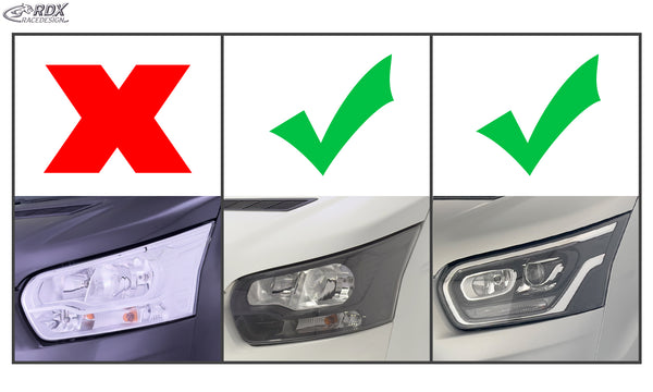 Pestañas de faros para FORD Transit (2014-actualidad) para faros de xenón y halógenos negros negro brillo - RDX