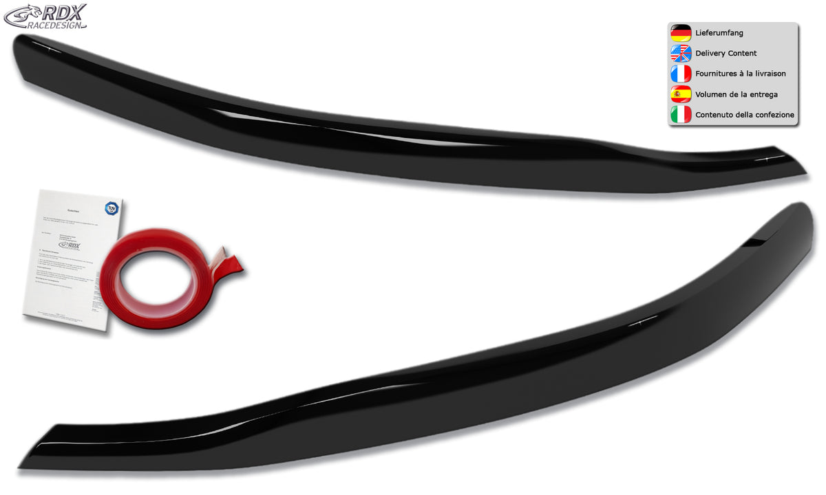 RDX gloss black headlight covers for the Ford Transit Custom and Tourneo Custom (2023+) with halogen headlights – image 1 of 2