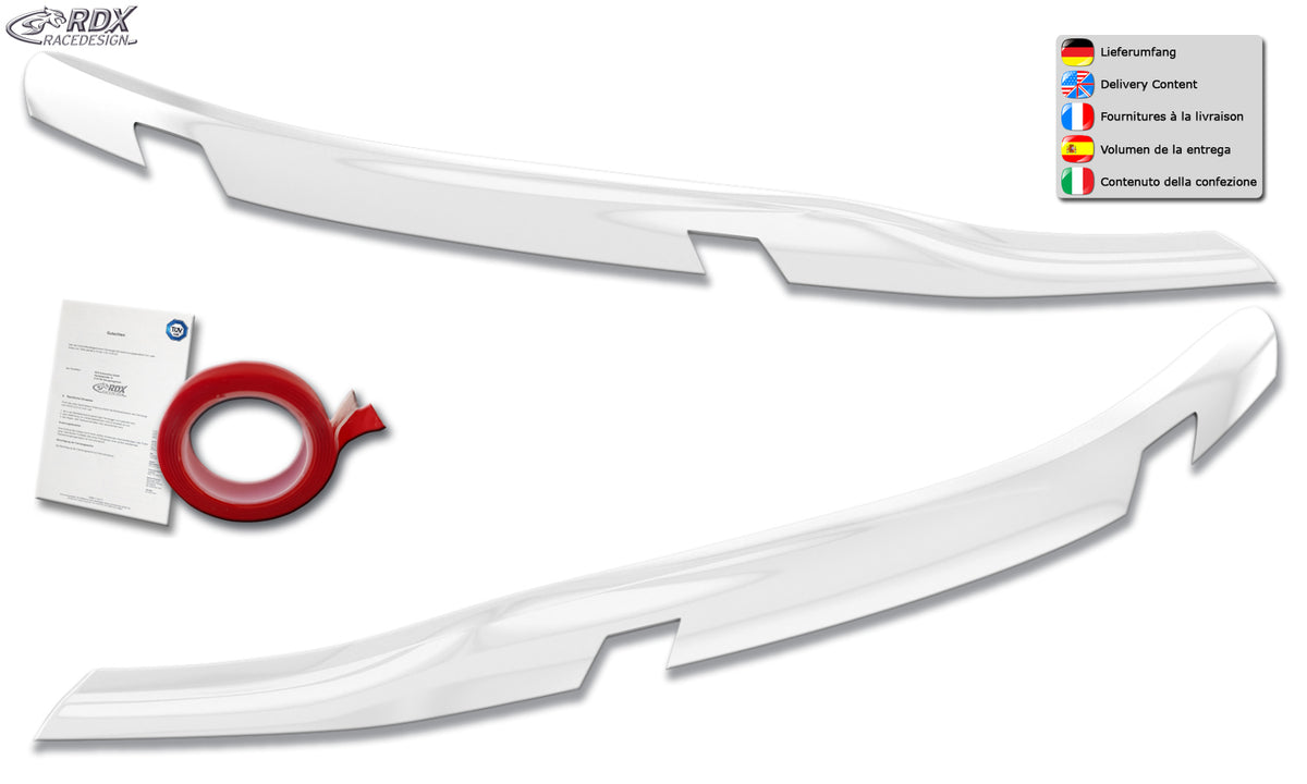 RDX gloss white headlight covers for the Ford Transit Custom and Tourneo Custom (2023+) with LED or LED Matrix headlights – image 1 of 2