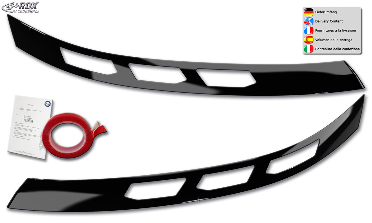 RDX gloss black headlight covers for the VW Transporter, Shuttle and Caravelle (2025+), not with IQ.Light headlights – image 1 of 3