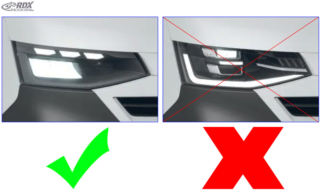RDX gloss white headlight covers for the VW Transporter, Shuttle and Caravelle (2025+), not with IQ.Light headlights – image 3 of 3