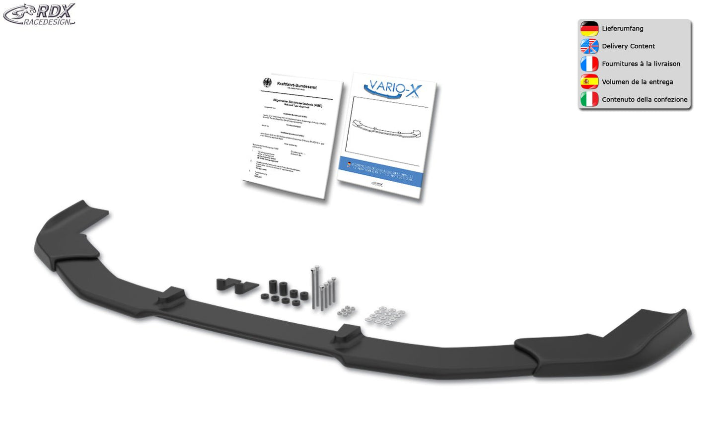 Front Spoiler VARIO-X for CITROEN Jumpy / Dispatch / Spacetourer (V) & FIAT Ulysse / Scudo (V) & OPEL / VAUXHALL Zafira / Vivaro (V) & PEUGEOT Expert / Traveller (V) & TOYOTA ProAce / ProAce Verso (V) & IVECO eJolly Front Lip Splitter - RDX - RDX - RDFAVX30277