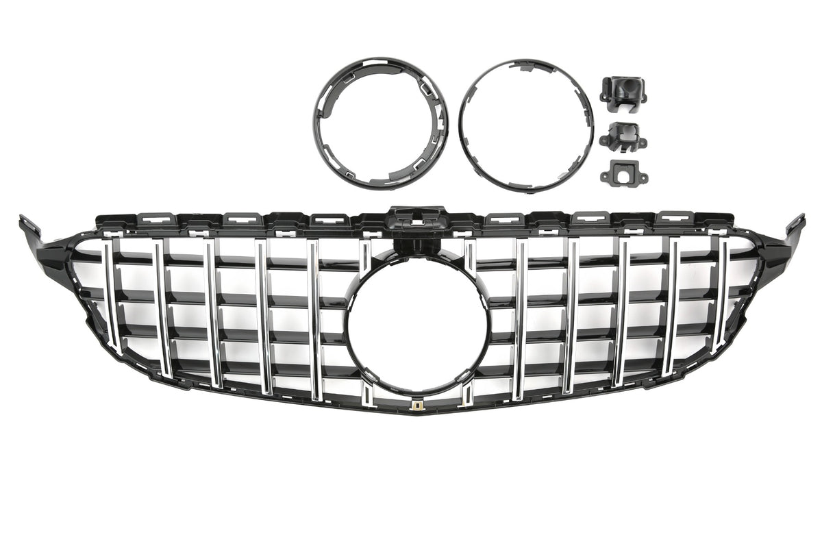 Grille Mercedes C-Class W205 / S205 / A205 / C205 Avantgarde / AMG Line (2014-2021) – Black / Chrome – view 2