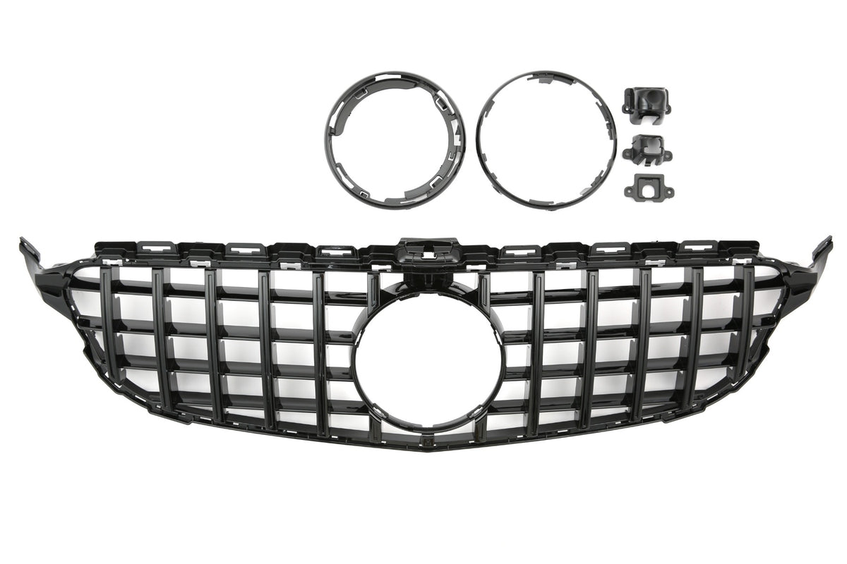 Grille Mercedes C-Class W205 / S205 / A205 / C205 Avantgarde / AMG Line (2014-2021) – Gloss Black – view 3