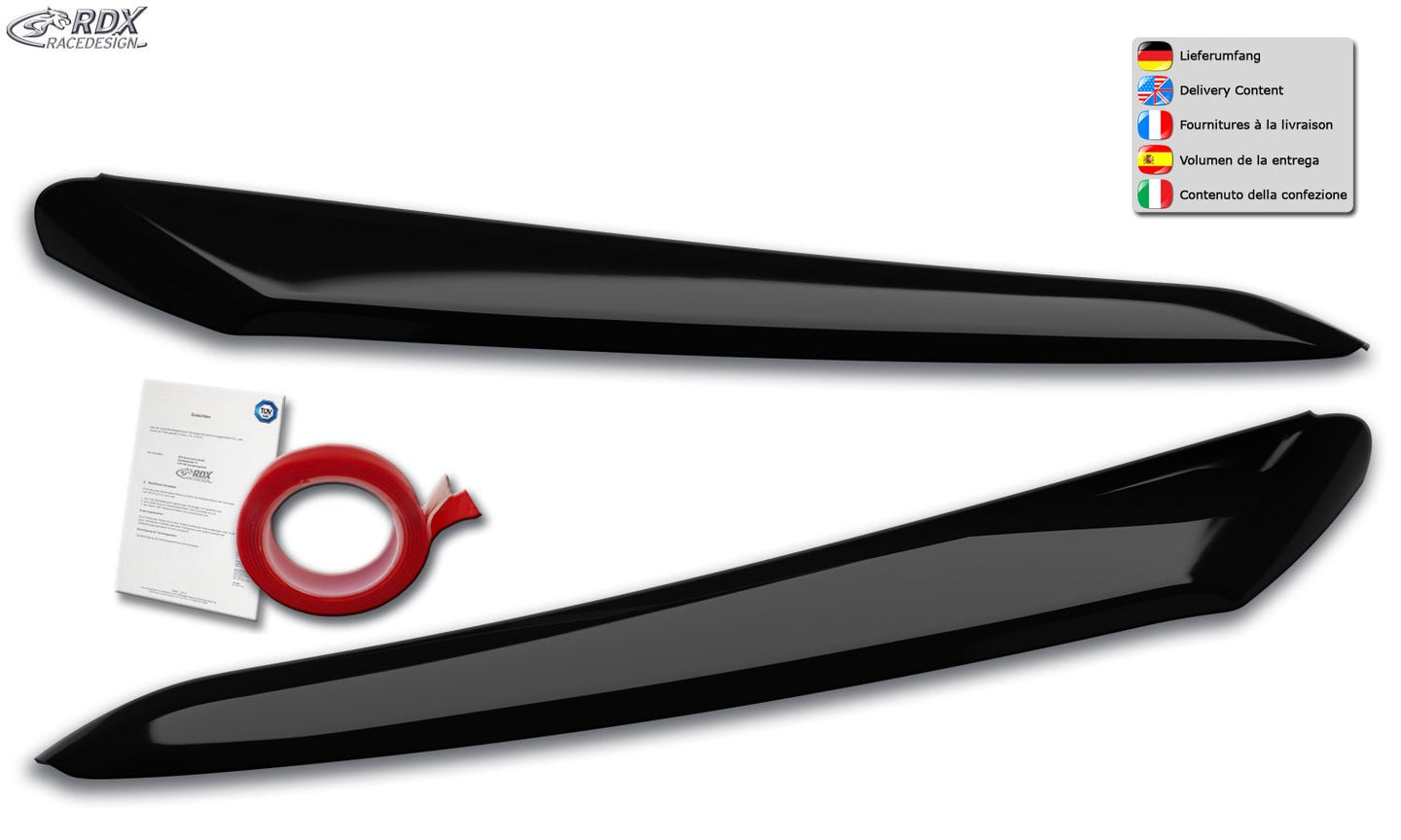 Headlight Covers for FIAT Ducato (2014+) & CITROEN Jumper / Relay (2014+) & OPEL / VAUXHALL Movano (2021+) & PEUGEOT Boxer (2014+) & TOYOTA ProAce Max (2024+) & IVECO eSuperJolly (2026+) & RAM ProMaster (2013+) black highgloss Light Brows - RDX - RDX - RDSB164-GZD