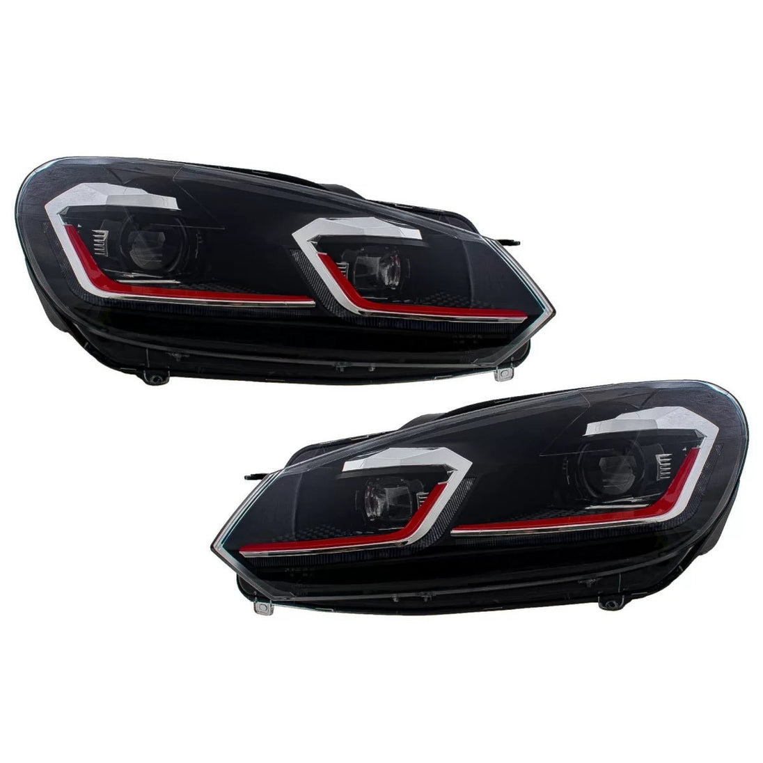 LED Headlights for VW Golf 6 VI 2008–2013 – (G7.5 GTI Look), Red Sequential Indicators - Headlights - Kitt - HLVWG6FR