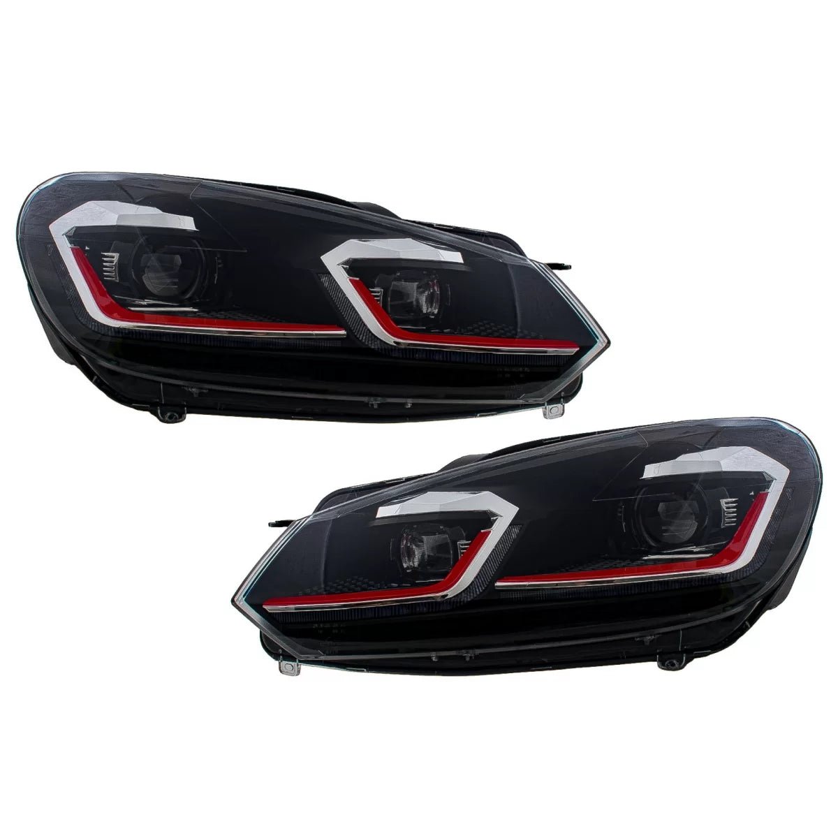 LED Headlights for VW Golf 6 VI 2008–2013 – (G7.5 GTI Look), Red Sequential Indicators - Headlights - Kitt - HLVWG6FR