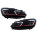 LED Headlights for VW Golf 6 VI 2008–2013 – (G7.5 GTI Look), Red Sequential Indicators - Headlights - Kitt - HLVWG6FR