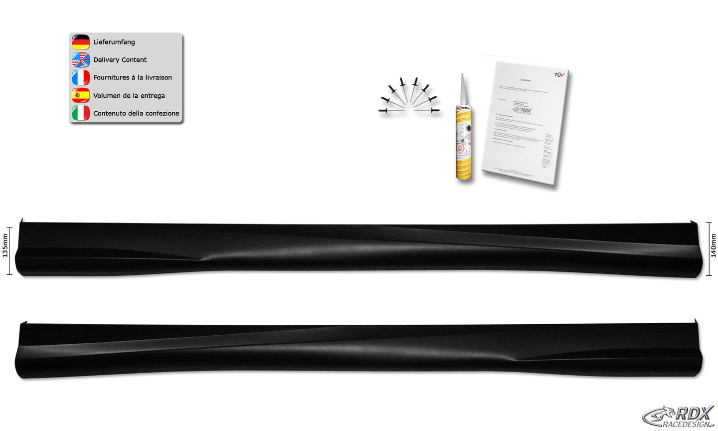 Sideskirts for MERCEDES C-Class W204 / S204 2011+ "Turbo-R" - RDX - Sideskirts - RDX - RDSL387R